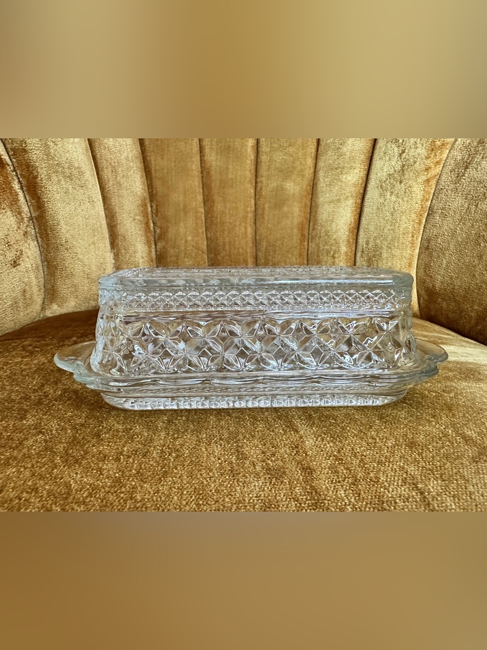 Vintage Anchor Hocking Wexford Pressed Glass Covered Butter Dish